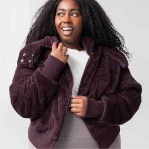 SAVVI Amy Full Zip Sherpa Faux Fur Hooded Jacket Plum Color